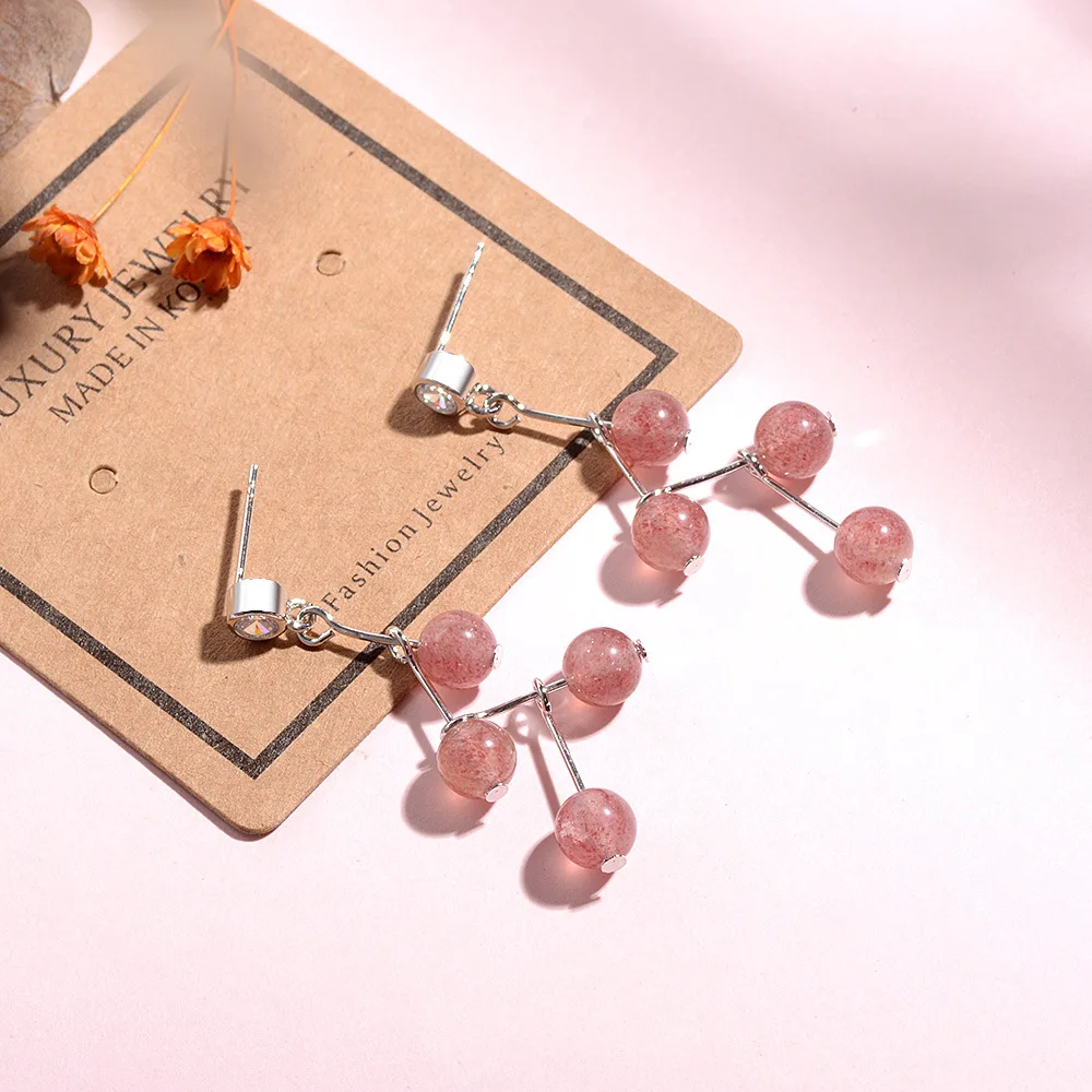 

Anenjery New Hot Sale 925 Sterling Silver Four Natural Strawberry Crystal Beads Tassel Earrings For Women pendientes S-E592