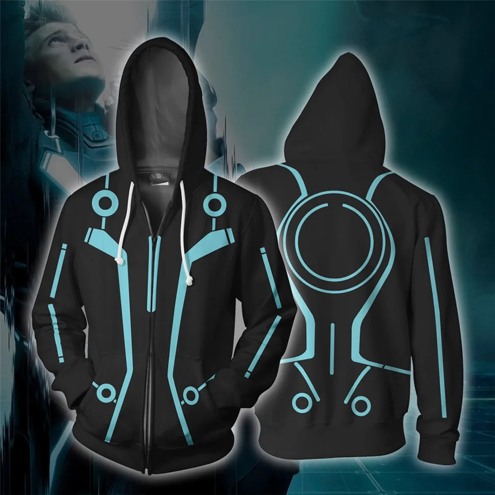 

Cosplay Tron: Legacy Costume Sam Flynn Sweatshirts occident 3D Printing zipper Jacket Hooded sweater coat tops adult men