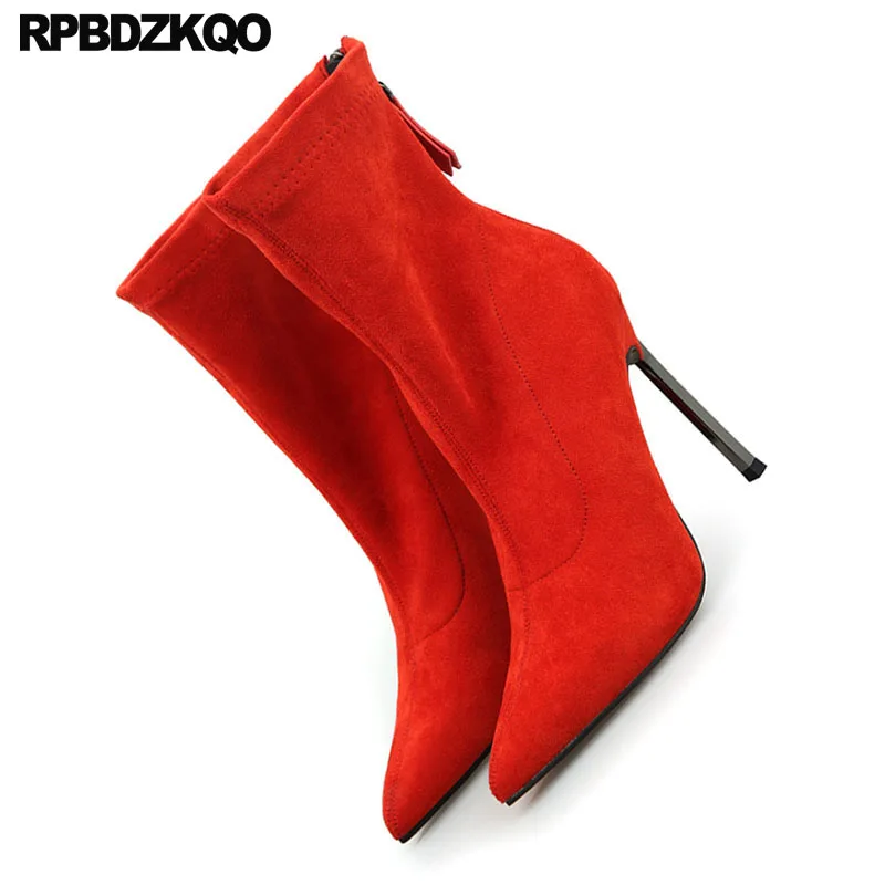 Mi Automne pourpre Rouge Talon Fétiche Haute Pourpre Veau 2018 De Pointu Chaussures rouge Noir Mode Métal Mince Bout marron Stiletto Femmes Extrême En Bottes Daim gH4gqwrx