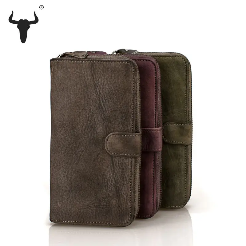 Mens Wallet Leather Genuine 100% Cowhide Cell Phone Wallets For Men Card Holder With Coin Pocket Long Vintage Design Purse