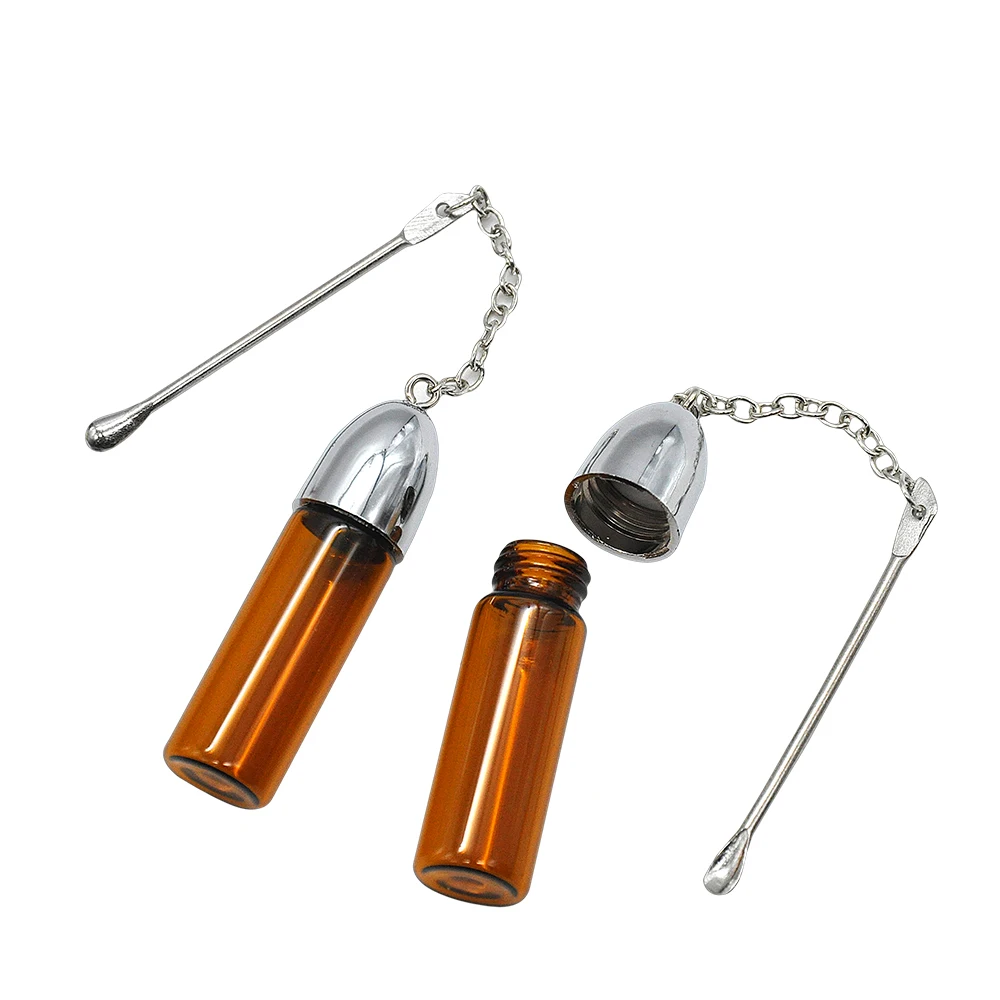 

5Pcs 36mm/57mm/72mm Clear/brown Bottle With Ear Spoon Glass Bottle Pill Box Oil Jar Storage Rocket Snuff Snorter