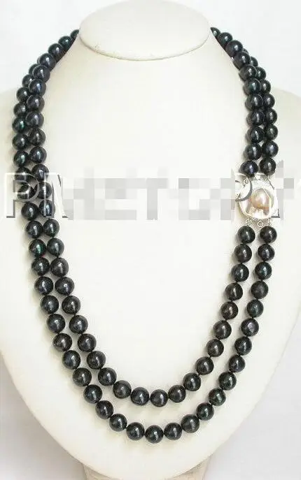 

FREE SHIPPING HOT sell new Style >>>>Stunning 21"-22" 2rows 12mm black pearls necklace 925ss Mabe clasp E542