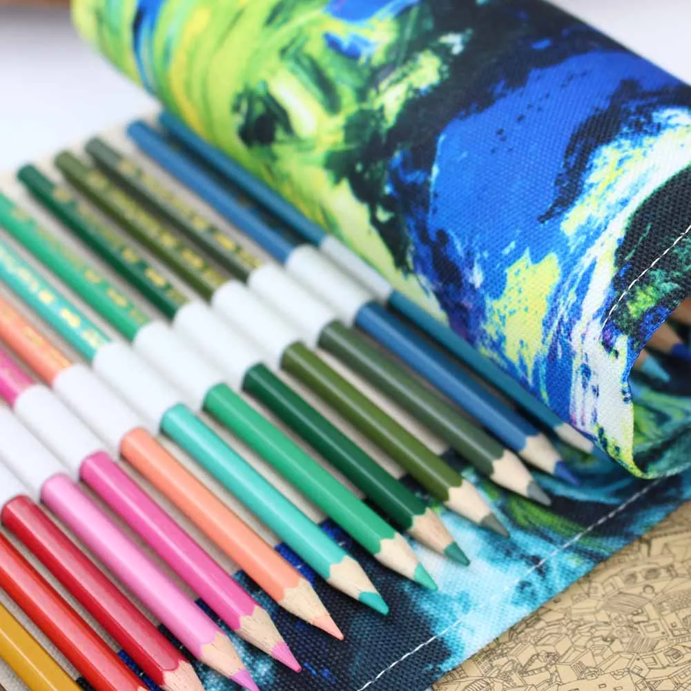 

Dropshipping Pencil Case Canvas Roll Pouch Comestic Makeup Brush Case Pencil Curtain Bag Pattern Printed MDP66