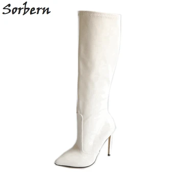 

Sorbern Elegant White Knee High Boots Women Pointed Toe Shoes Ladies Stilettos 12Cm High Heels Runway Boot Custom Wide Calf Size