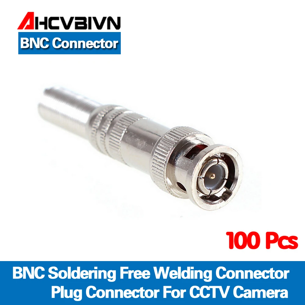 

AHCVBIVN 100pcs/lot BNC Male Connector for RG-59 Coaxical Cable, Brass End, Crimp, Cable Screwing, CCTV Camera BNC connector