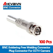 AHCVBIVN 100 шт./лот BNC мужской разъем для RG-59 Coaxical кабель, латунный конец, обжимной, стяжка кабеля, разъем-переходник для камеры CCTV Разъем