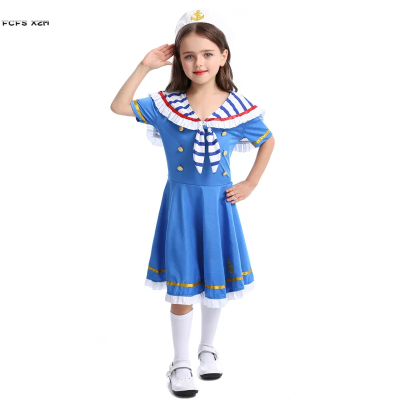 S L Girls Halloween Navy uniform Costumes Kids Children Sailor Cosplay