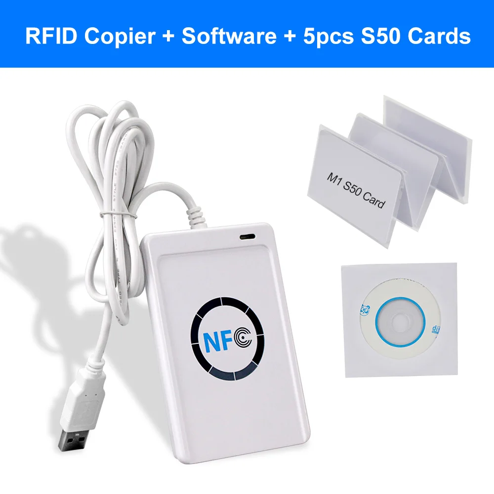 RFID считыватель карт писатель RFID Копир Дубликатор Программист клон бесплатное программное обеспечение USB 13,56 МГц M1 карты UID записываемые брелки ACR122U - Цвет: Copier and 5 Cards