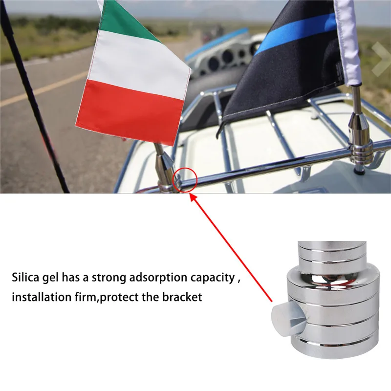Motorcycle Flag Pole + Italy Flag Banner Aluminum Rear Side Mount Luggage Rack  Decoration 1 (7)