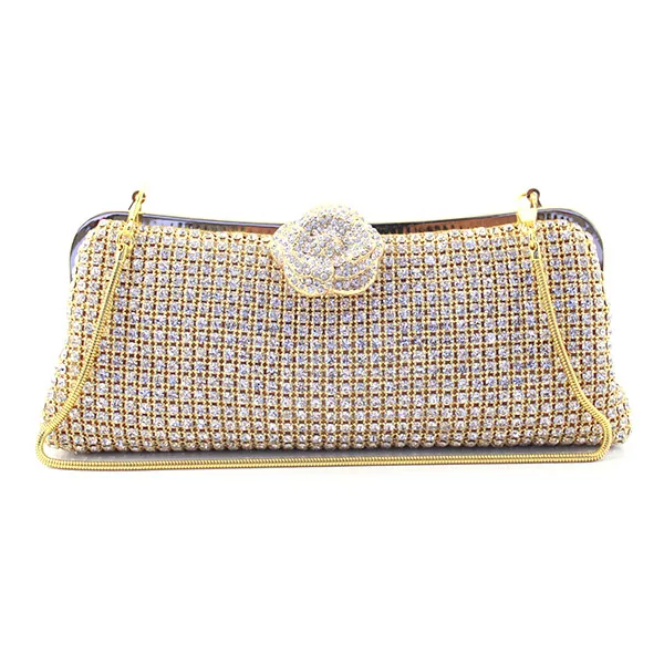 

Women Frame Crystal Evening Clutch Bags Bridal Wedding Dress Diamond Handbags Purse With Two Metal Chains(6077-BG)