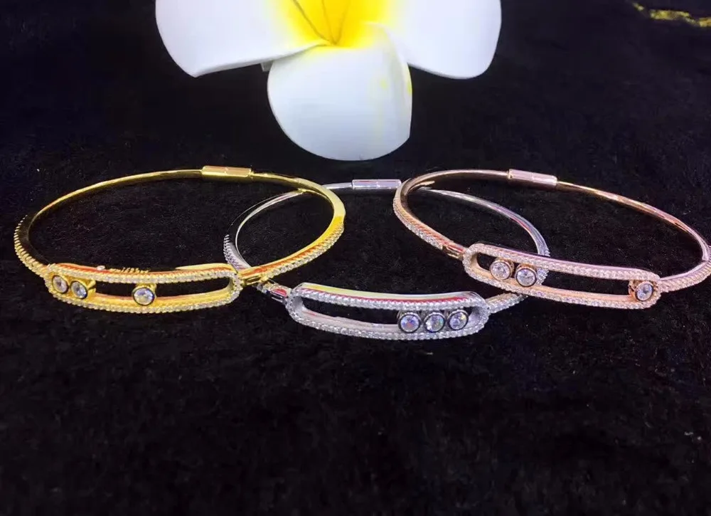 

Fashion 3 stone Move bracelet gold color 925 sterling silver Wedding moving bracelet&bangle New Energy moved bracelet For Woman