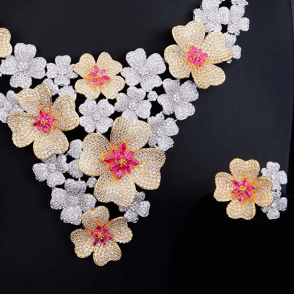 GODKI Luxury Super Big Blossom Flower 4PCS African Jewelry Sets For Women Wedding Zircon CZ Nigeria Dubai Gold jewelry SetS 2019