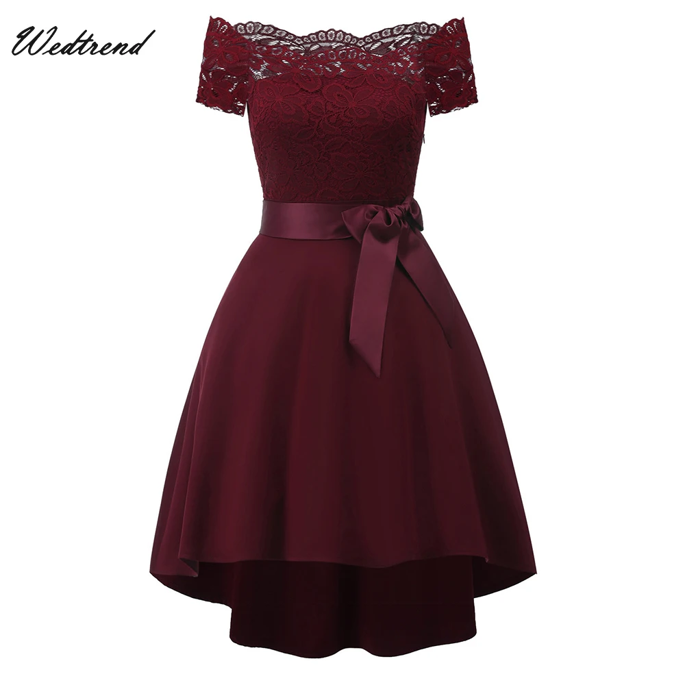 

Wedtrend 2019 Burgundy Homecoming Dress Sexy Cap Sleeve Belt Lace Women Cocktail Dresses Formal vestido graduacion