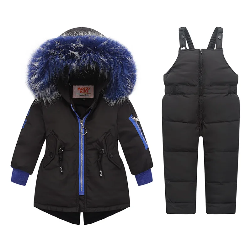 Комплект зимней одежды для детей Детская одежда для мальчиков и девочек куртка-пуховик теплый комбинезон с капюшоном для новорожденных - Цвет: Черный