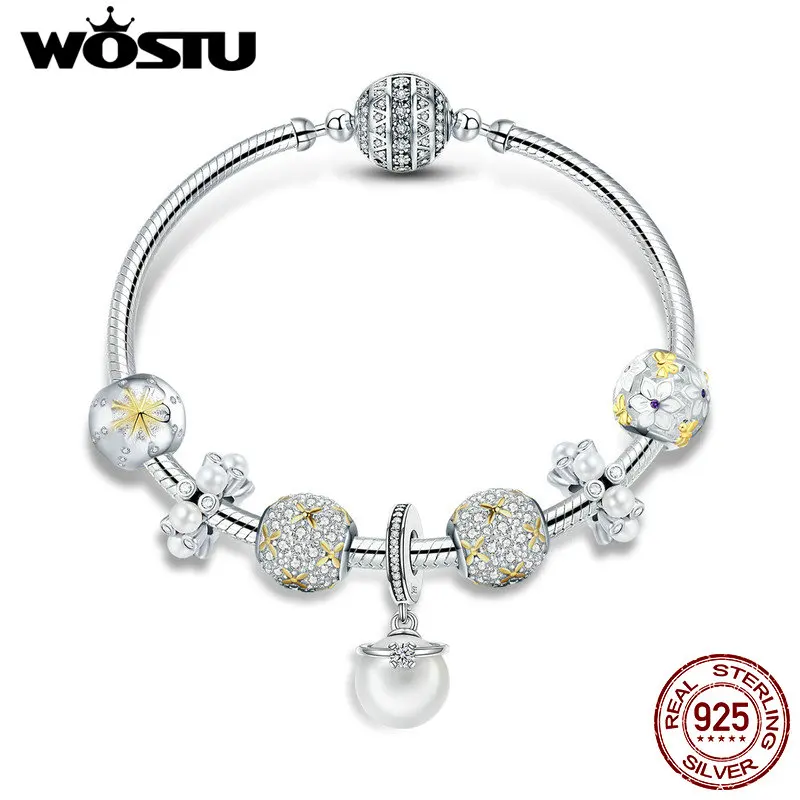 

WOSTU Genuine 925 Sterling Silver Dazzling Full Bloom Daisy Charm Bracelet For Women Fashion Silver Jewelry Lover Gift CQB806