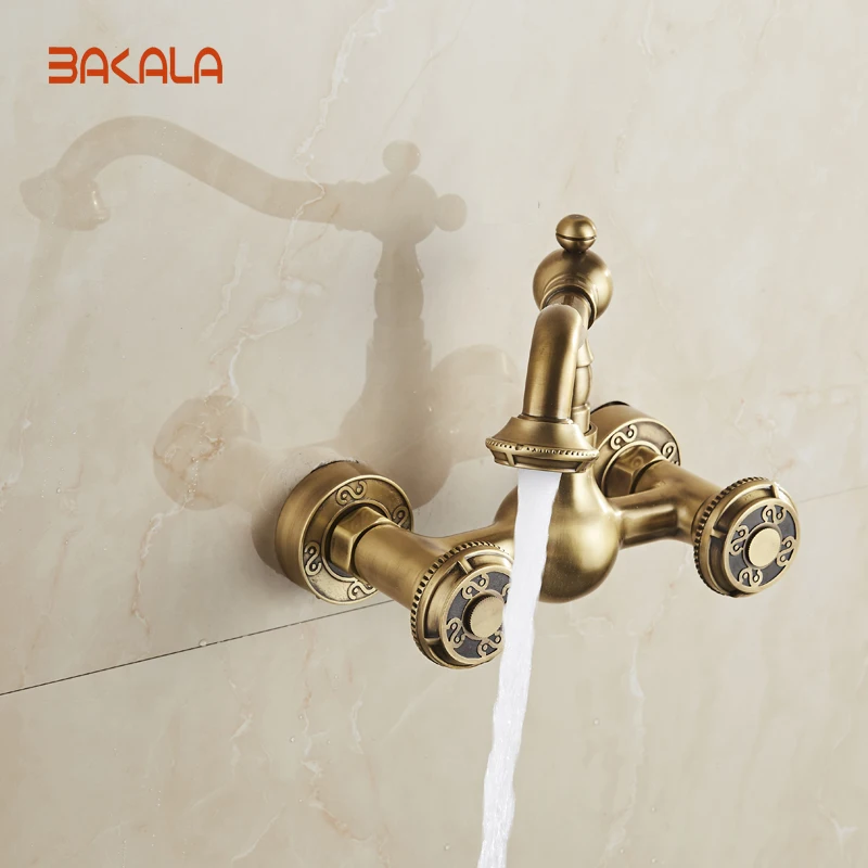  BAKALA Wall Mounted Two Handles Antique Brass Finish Kitchen Sink Bathroom basin Faucet mixer tap B - 32779462430