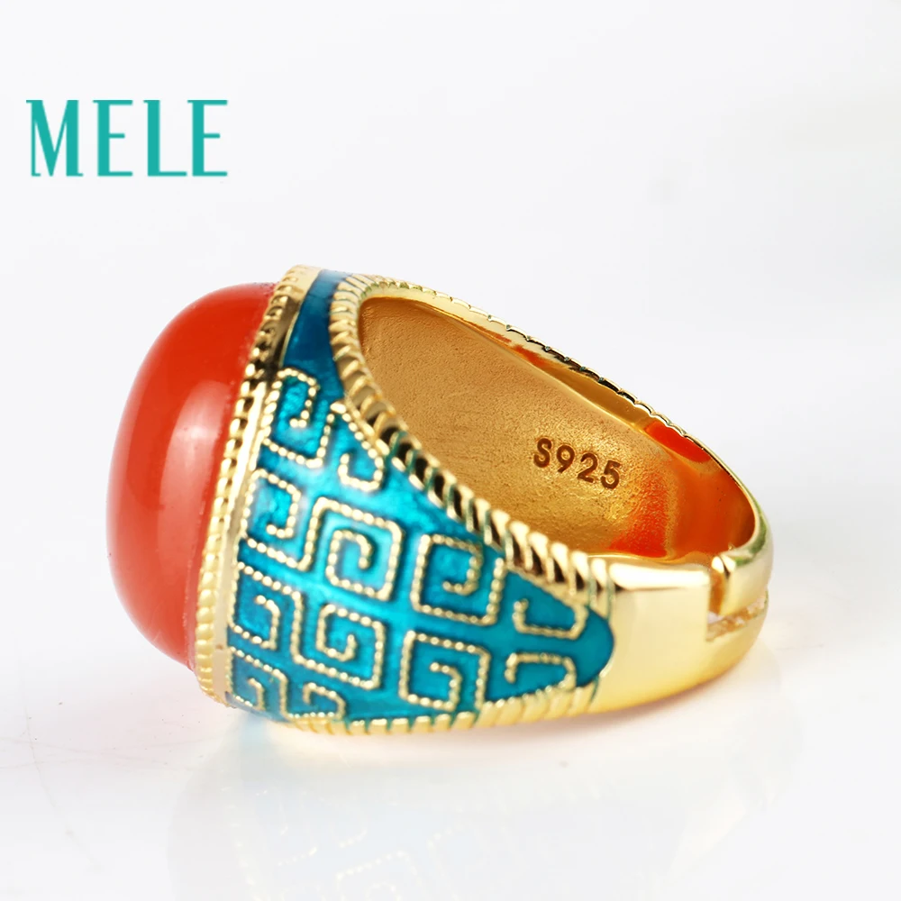 MELE натуральный южный красный агат 925 серебряное кольцо, большой овальный 13 мм * мм 18 мм, глубокий красный цвет, мода и модный эмаль ремесло