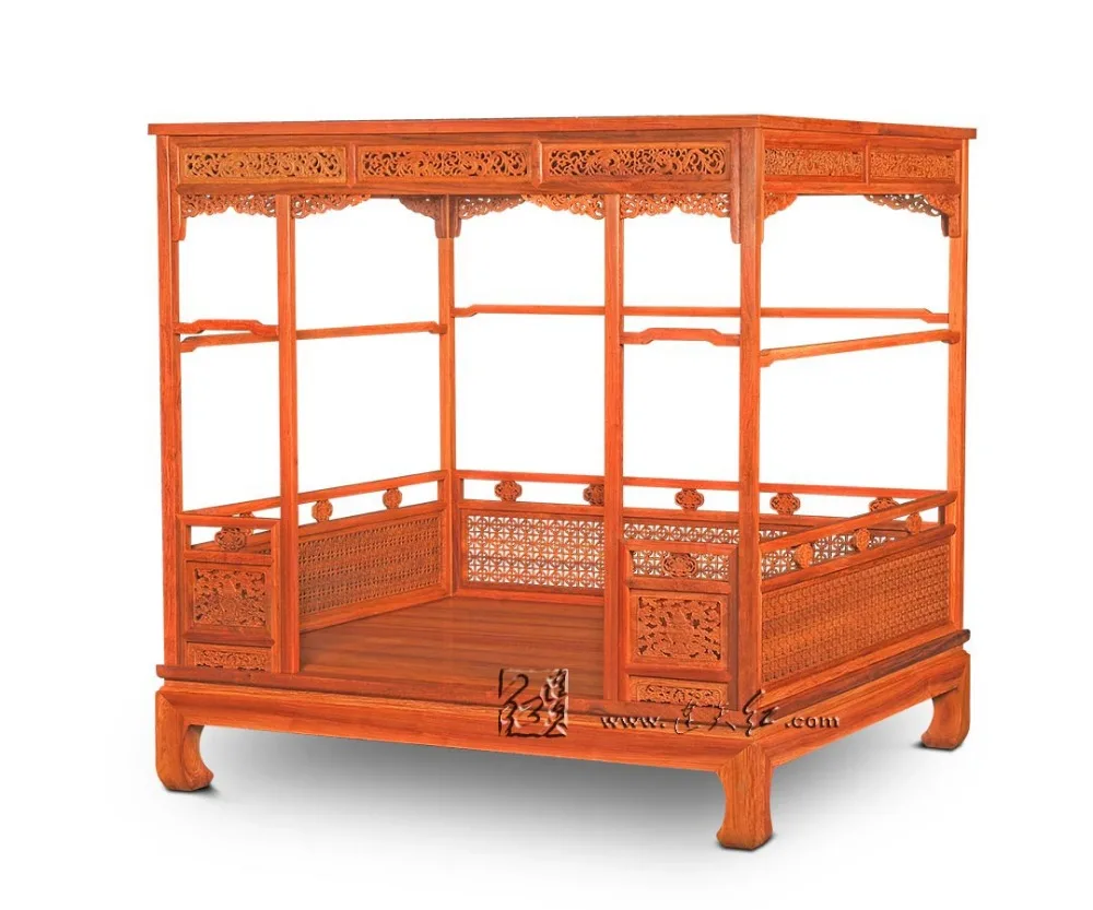 Chinese Classical Canopy bed Queen storage full double Bed Frame Pencil Post bed Solie Wood Bedroom furniture Luxury bedstead 