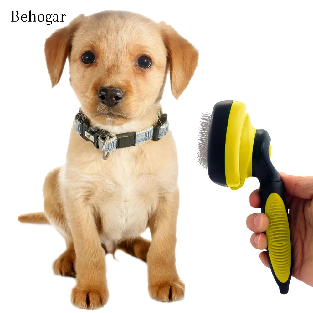 Behogar Self Clean Slicker Brush Stainless Steel Pet Dog Comb Brushes for Shedding Pet