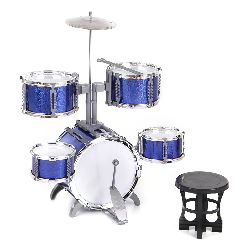 Compact Size Drum Set Children Kids Musical Instrument Toy 5 Drums with Small Cymbal Stool Sticks for Boys Girls | Спорт и