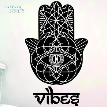 

FREE SHIPPING Wall Decals Vinyl Sticker Yoga Vibes Fatima Hand Hamsa Indian Buddha Background Wall Stickers Home Decor 110X55CM