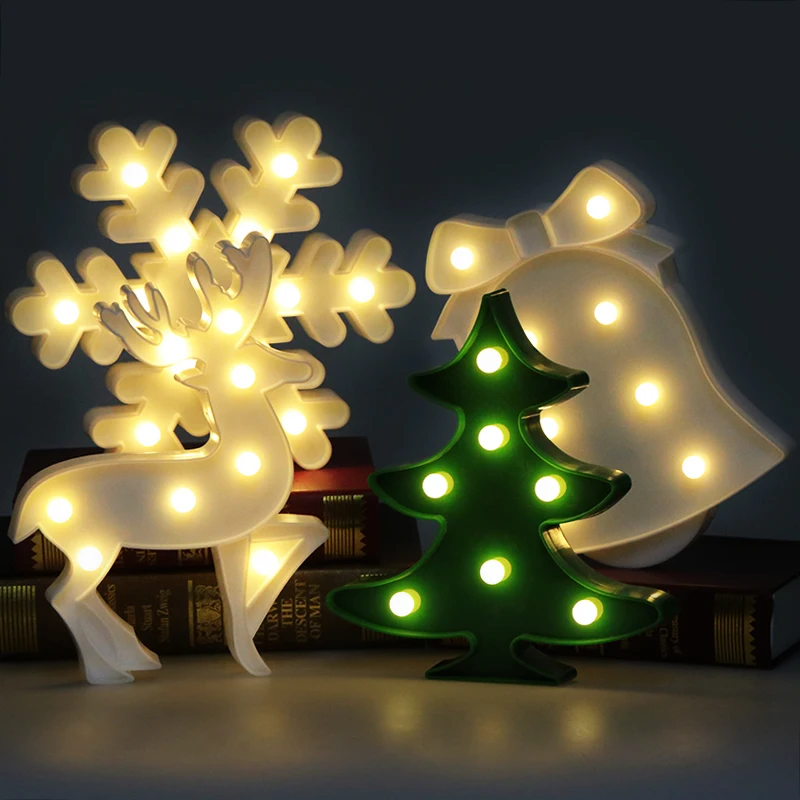 Светодио дный Светодиодная лампа 3D ночные огни шатер Treelet Снежинка колокольчик Дэвидс олень светодиодная буква Ночник детская спальня
