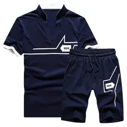 BROWON бренд Для мужчин s костюм короткая футболка + шорты из хлопка с принтом Drawstring Повседневное спортивные комплекты Для мужчин одежда 2019