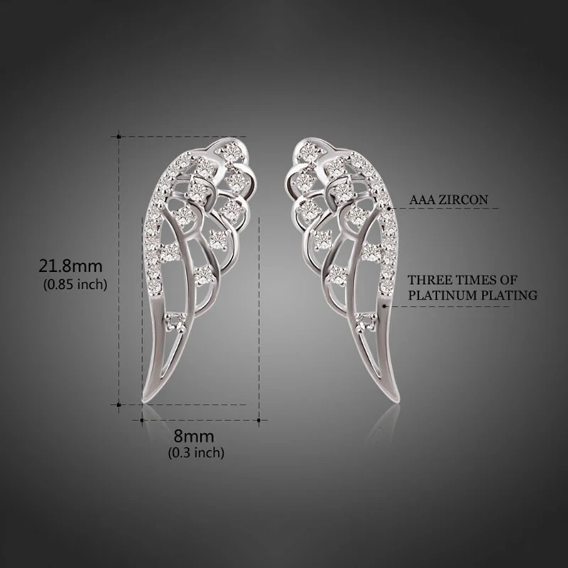 ЦИРКОНИЕВЫЕ полые серьги-гвоздики с крыльями ангела для женщин и девушек, серебряные медные женские серьги, модные украшения для ушей, серьги, новинка