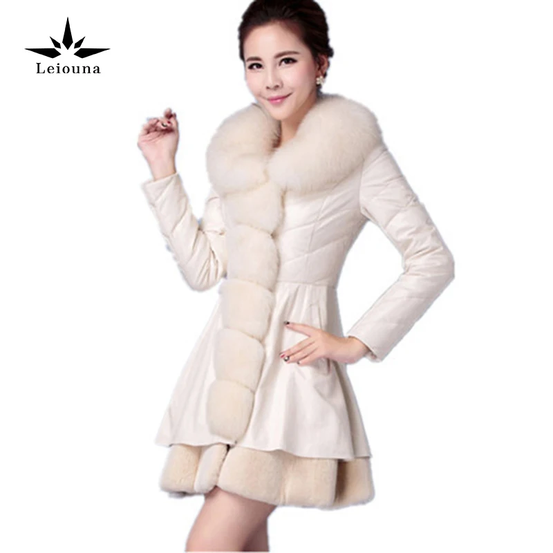 

Leiouna 2019 Winter Imitate Fox Fur Grass Loose Female Coat Jackets Woman Special Parka Wool Blend Leather Women