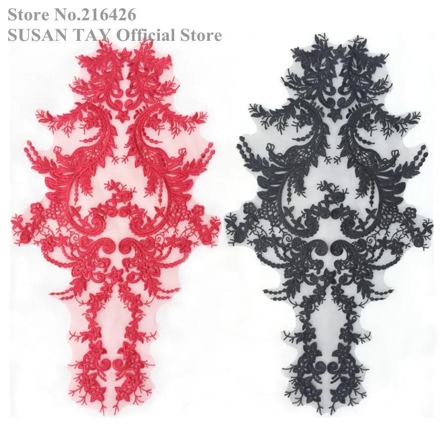 

New Long Beautiful Flower Embroidery Patches Neckline Flower Lace Appliques Collars Sewing DIY Craft Black Red Cream White SDY27