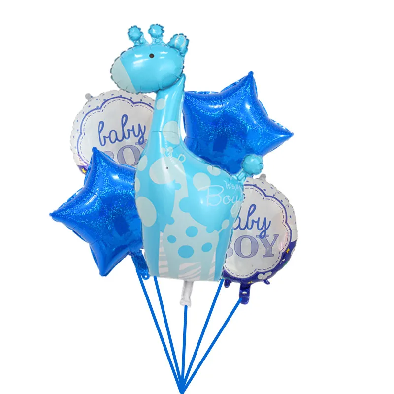 5 шт./партия розовый синий жираф для маленьких мальчиков и девочек, фольги, гелиевые шары, подарки, детский душ, украшения на день рождения, надувные игрушки, принадлежности - Цвет: Небесно-голубой