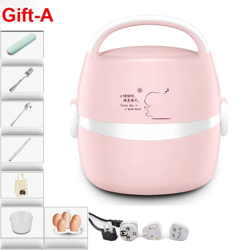 220 л многофункциональная в рисоварка электрическая портативная Ланч-бокс подогреватель пищи с столовыми приборами/Портативная сумка/мерный стакан/Подставка для яиц - Цвет: Pink-Gift-A