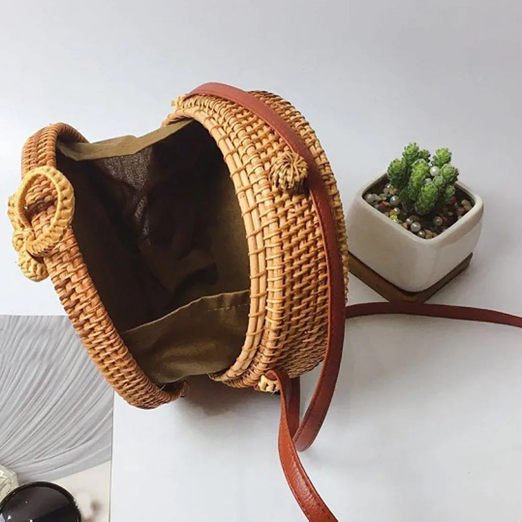 

Straw Bag For Women Circle Handwoven Bali Round Retro Rattan Straw Beach fashion Bag Crossbody Hasr Canta Pochette Femme