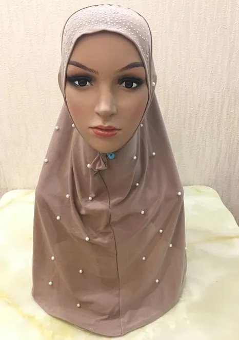 H1256 muslim one piece hijab scarf with stones and handmade pearls,mixed colors, fast delivery