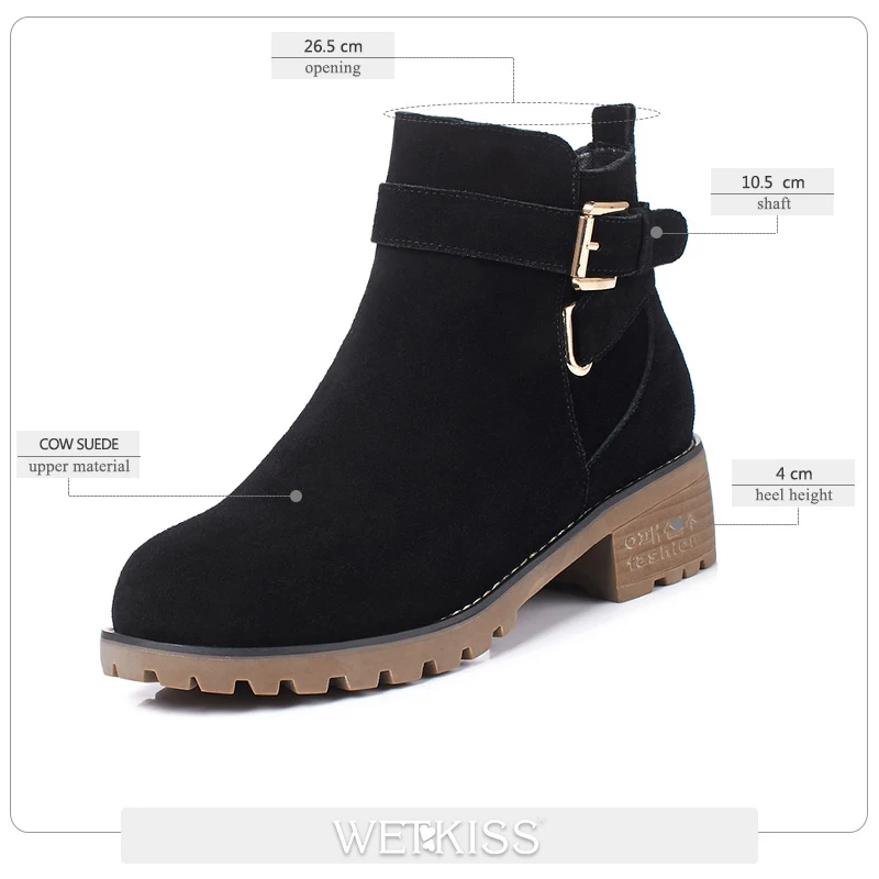 Noir Épais Talons Bout Rond Vache Zipper Wetkiss Boucle Femmes De Suède Dames Cheville Printemps Mode Liée Bottes Chaussures Croix Nouvelles b7I6ymfYgv