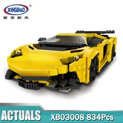 XingBao 03008 MOC техника желтый флэш гоночный автомобиль Набор Развивающие строительные блоки кирпичи игрушки подарки