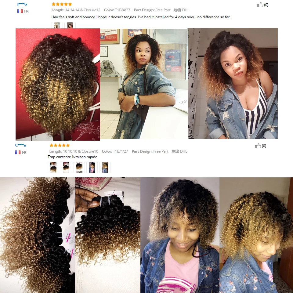 Ombre Kinky Curly Hair Brazilian Human Hair Weave Bundles 1B/4/27 Remy Afro Jerry Curly Human Hair Extensions 1 / 3 / 4 Bundles