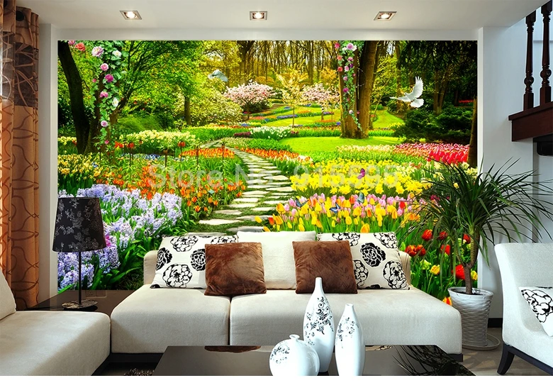Пользовательские настенные росписи 3D сад парк небольшой дорожный пейзаж фотографии фон фото обои для настенная живопись гостиная спальня