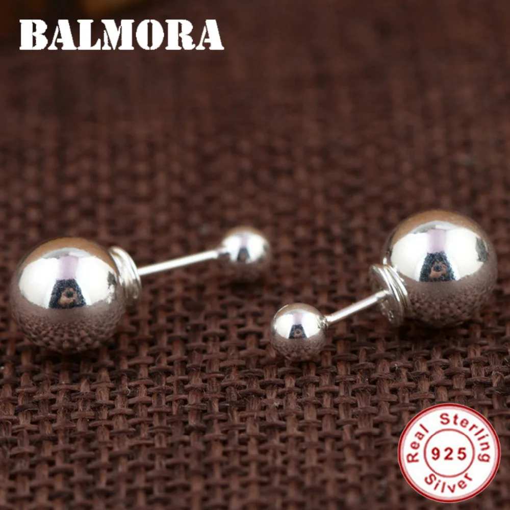 BALMORA, настоящее 925 пробы, серебро, двойной шар, элегантные серьги-гвоздики для женщин, подарок для влюбленных пар, простые винтажные модные ювелирные изделия