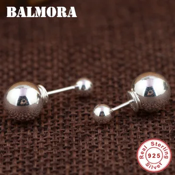 

BALMORA Real 925 Sterling Silver Double Ball Elegant Stud Earrings for Women Lover Couple Gift Simple Vintage Fashion Jewelry