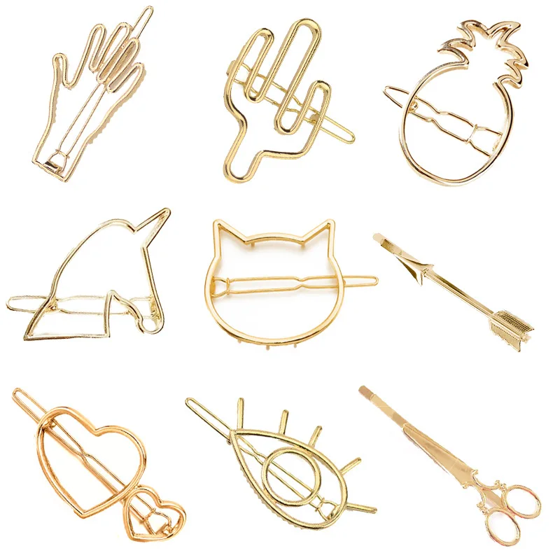 

Fashion Women Hair Accessories Geometric Hair Clip Pin Metal Alloy Cactus Pineapple Hairband Hairgrip Barrette Girls Headwear