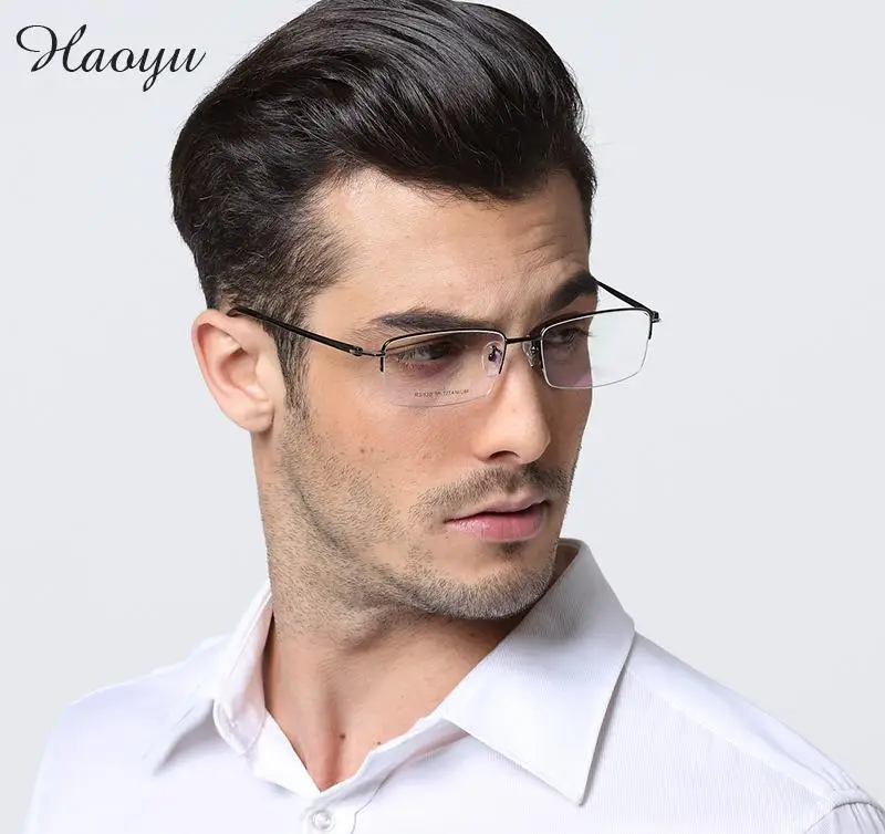 haoyu Male BIG Face Pure Titanium Half Glasses Frame Oculos De Grau