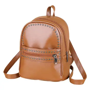

Female Soft PU Leather Mini Backpacks Students Solid Color Rivets Shoulder Schoolbags For Teenager Girl Fashion Small Travel Bag