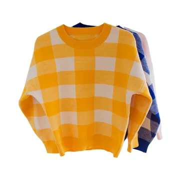 

Grid Baby Sweater Round Neck Long Sleeve Toddler Kids Boy Girl Knit Pullovers Outfit High Quality Cotton Blend Elastic Cardigan