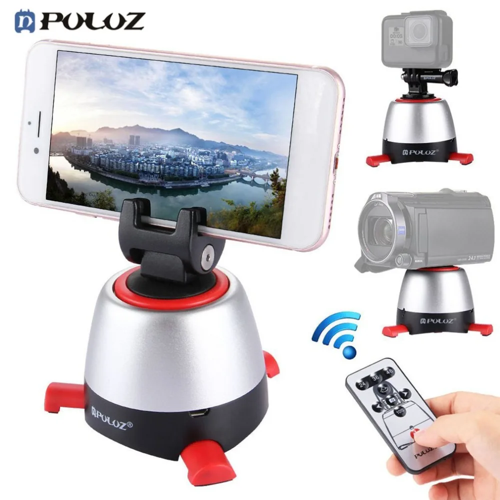 

PULUZ Bluetooth Remote Control Delay Electric Panoramic Pan Tilt 360 Degree for Mobile Phone for gopro Smartphone DSLR Accessory