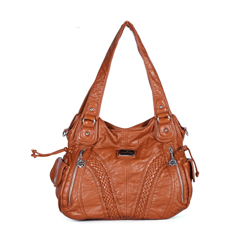 

PU Lady's Handbag Soft Large Capacity Bag Pure Color Single Shoulder Slant Straddle Bags Retro Women's Bag Wash PU Bags