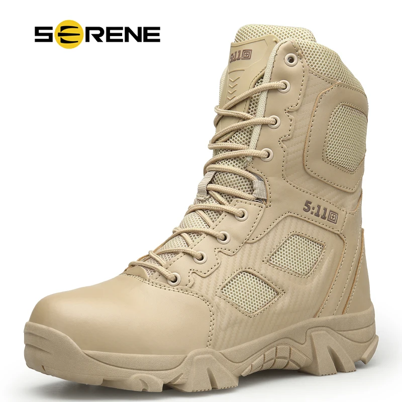 SERENE New Brand Men's Boots Big Size Military boot Chukka Ankle Bot Tactical Army Male Shoes Safety Combat Mens Motocycle Boots