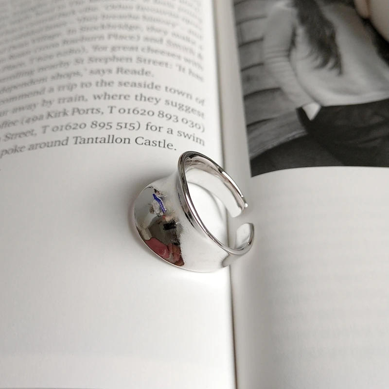 LouLeur 925 пробы серебристый неправильной формы Широкая поверхность глянцевая кольца из серебра 925 пробы креативная индустрия стиль Открытые Кольца женские ювелирные изделия