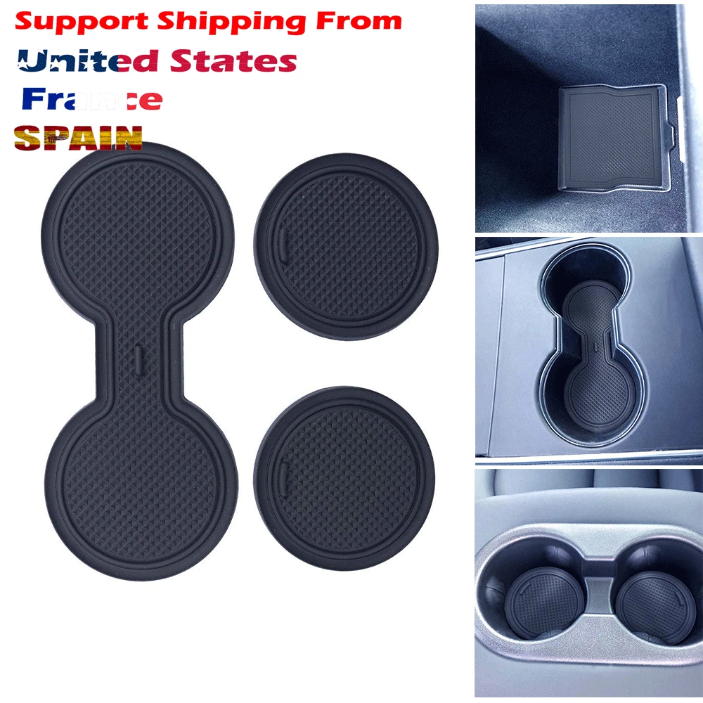 

Non-Slip Rubber Center Console Armrest Mats Cup Holder Liner Accessories for Tesla Model 3 2017 2018 2019 Black Car Accessories