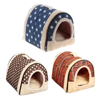 

2 In 1 Foldable Pets Beds Nest House Winter Warm Dog House with Mat Portable Travel Cat Sleeping Bed Puppy Hamster Pad S/M/L